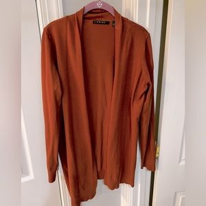 Cyrus Size L open front cardigan. Burnt Orange